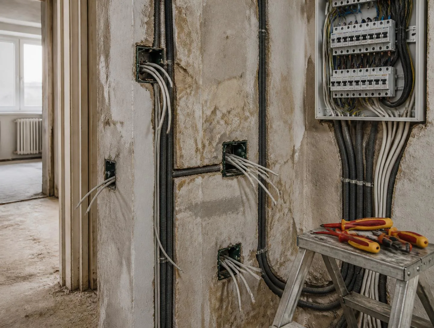 Nové elektroinštalačné rozvody počas rekonštrukcie